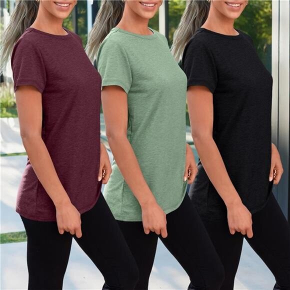 Womens 3 Pack T-Shirts Short Sleeve Summer Tops Fashion Basic Tees Comfy - Picture 3 of 5